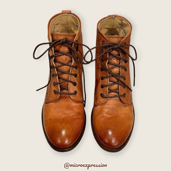 $369 Frye Carson Lace-Up Tan Brown Real Leather Lace Up Pull On Oxford Booties - Picture 11 of 16